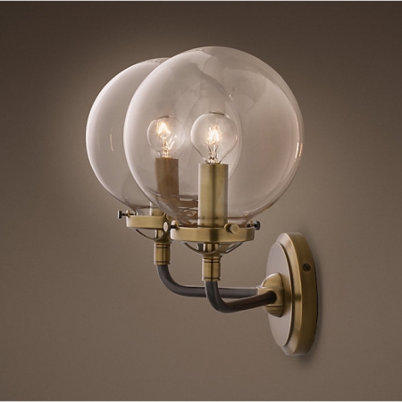 Бра Restoration Hardware BISTRO GLOBE CLEAR GLASS DOUBLE SCONCE