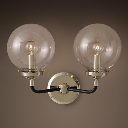 Бра Restoration Hardware BISTRO GLOBE CLEAR GLASS DOUBLE SCONCE